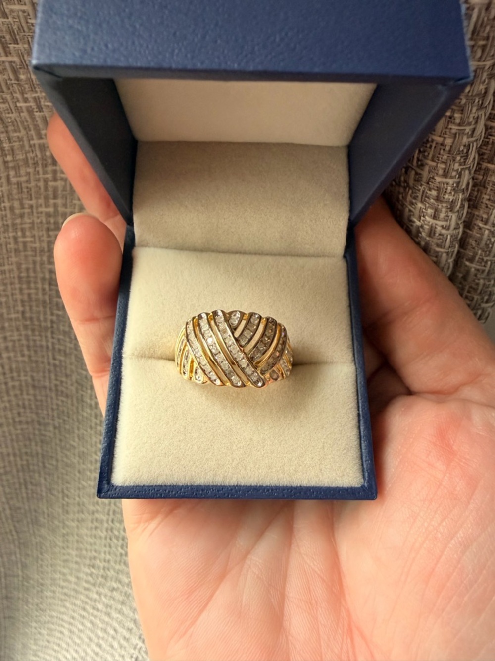 .5 Carat natural diamond accents on this beautiful sterling silver, gold overlay